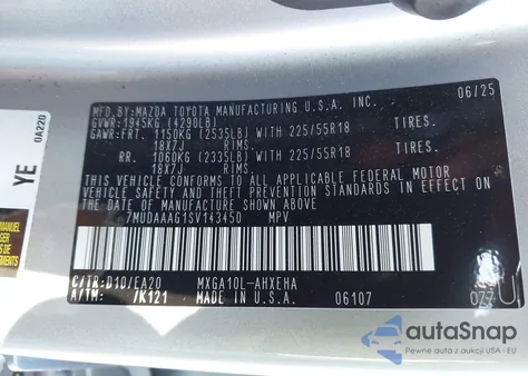 2025 Toyota Corolla Cross Xle z USA, uszkodzony, nr VIN 7MUDAAAG1SV143450